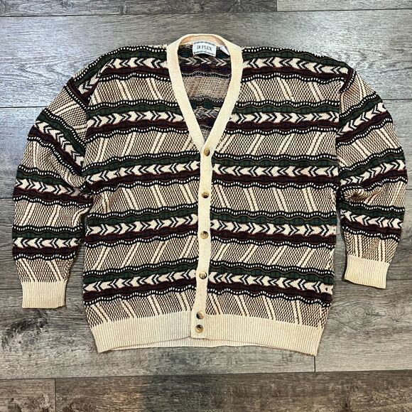 Vintage 90s Duplex Designs Patterned Knit Cardigan Sweater - Men's Size XL - Picture 1 of 7